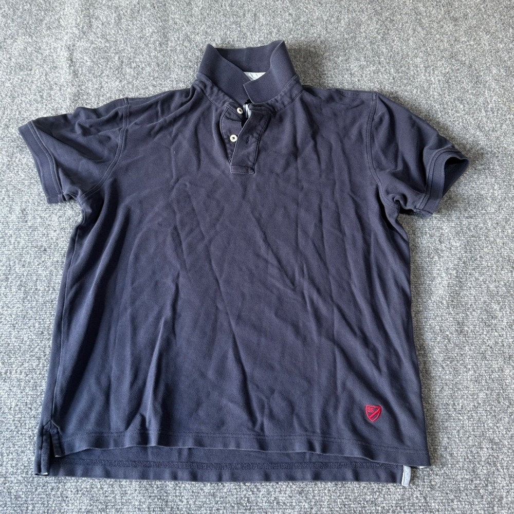 Cremieux Soho Fit Mens Navy Blue Short Sleeve Pique Polo Shirt Large Red Shield
